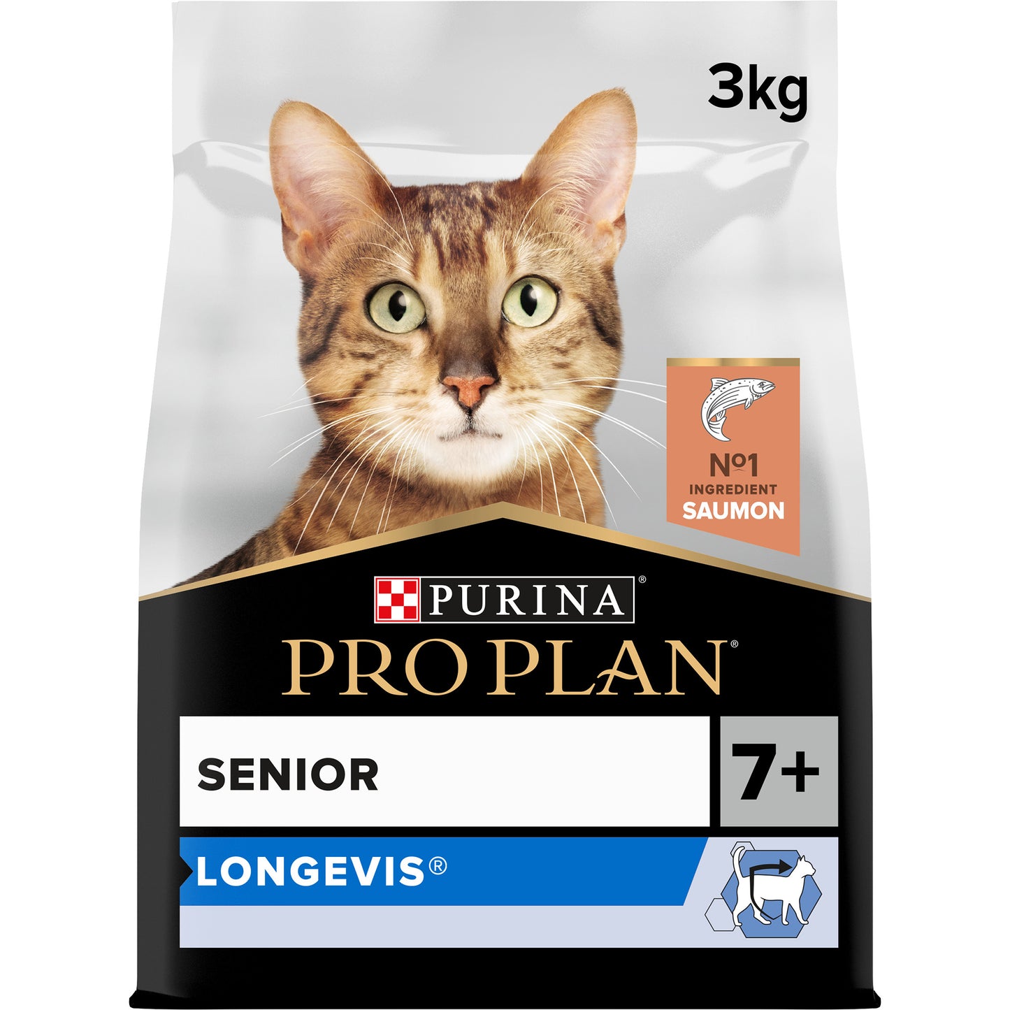 Purina Pro Plan Senior 7+ Longevis Dry Cat Food with Salmon, 3 kg