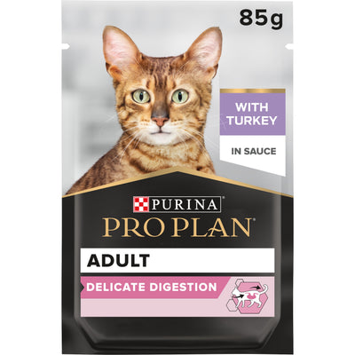 Purina Pro Plan Delicate Digestion Wet Cat Food, Turkey in Gravy, 85g (26 pouches)