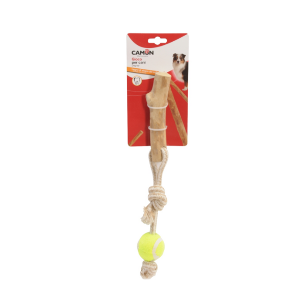 Camon Coffee Wood and Rope Toy For Dogs with Ball