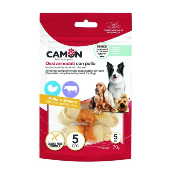 Camon Knotted Rawhide Bone with Chicken(5Pcs) 70G