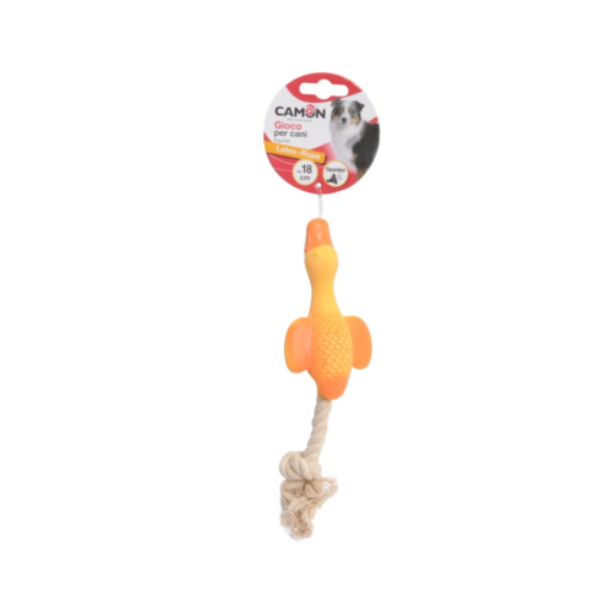 Camon Latex Dog Toy- Goose with Squeaker and Rope 33Cm