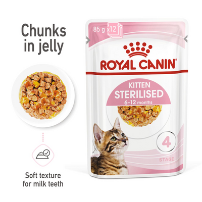 Royal Canin  Feline Health Nutrition Kitten Sterilised Jelly (WET FOOD - Pouches) 12 x 85g